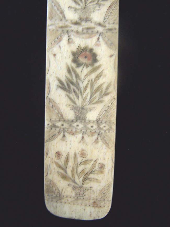 A Wonderful Antique Scrimshawed Whalebone Polycromed '6 Panel' Corset Busk circa 1840 — image 2